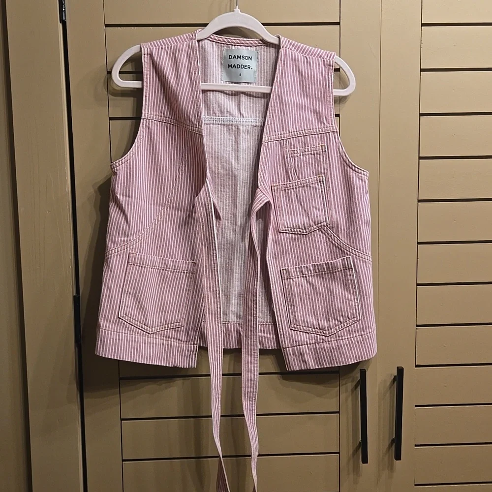 Damson Madder Dilly Vest Jacket in Pink Stripe EU Size 8/ US Size 4 - Picture 9 of 9